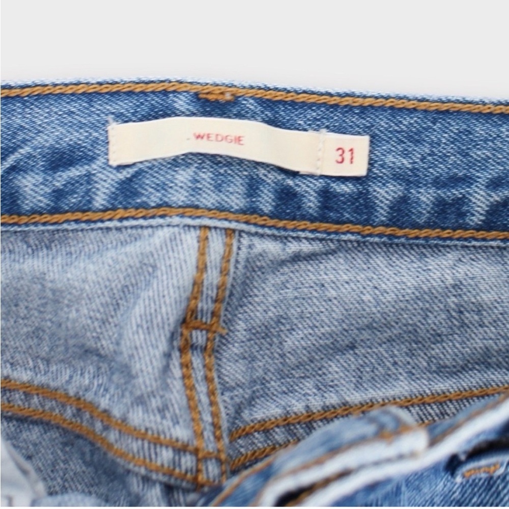 Levi Wedgie Straight Blue Distressed Jeans 31 100% Cotton - Picture 5 of 5